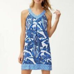 Tommy Bahama 100% linen dress navy & white fully lined Small